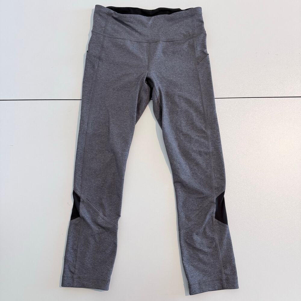 Lululemon Pace Rival Crop Leggings Heathered Grey Black Mesh Panels Size 4